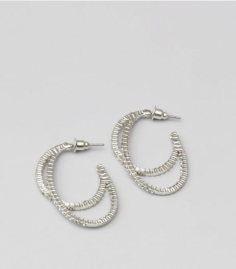Silver Twist Diamante Hoop Earrings | New Look