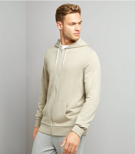 Stone Zip Front Hoodie | New Look