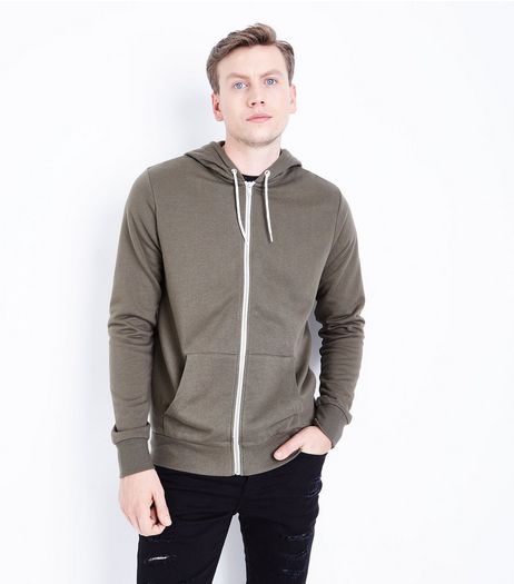 Khaki Zip Front Hoodie | New Look