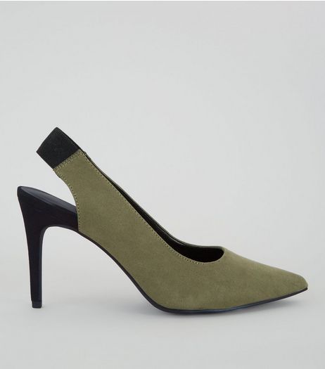 Khaki Suedette Sling Back Pointed Heels | New Look