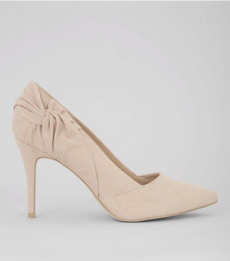 Nude Pink Suedette Twist Side Pointed Heels | New Look