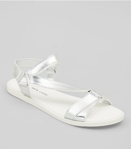 Teens Silver Triple Strap Sandals | New Look