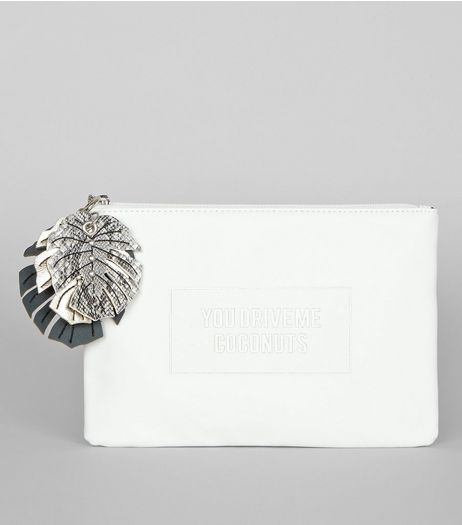 White You Drive Me Coconuts Clutch Bag | New Look