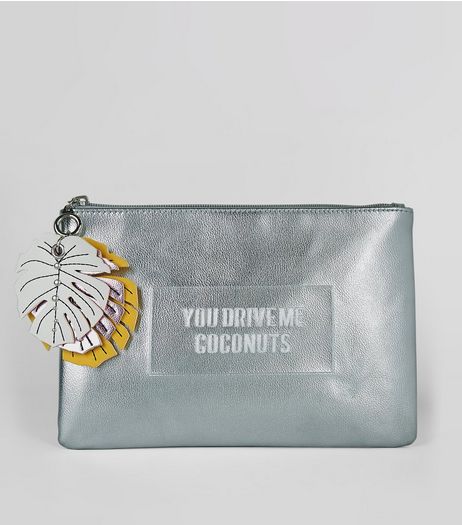 Silver You Drive Me Coconuts Embossed Clutch Bag | New Look