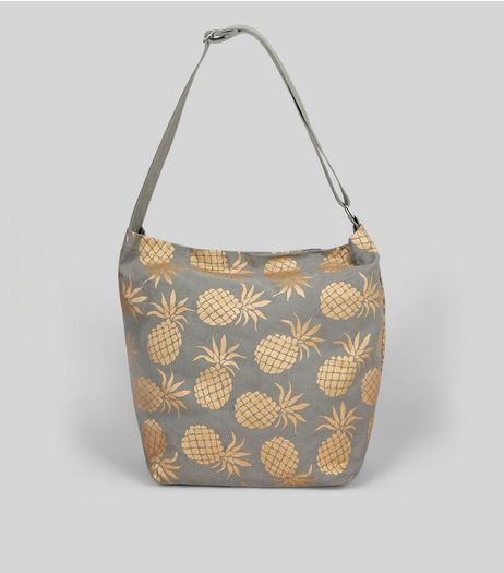 Grey Metallic Pineapple Print Hobo Bag | New Look