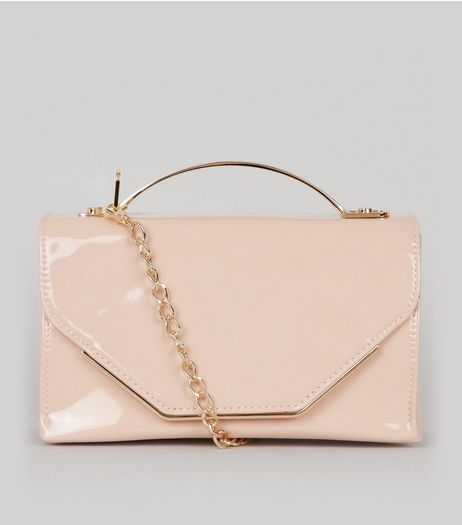 Shell Pink Patent Metal Trim Cross Body Bag | New Look