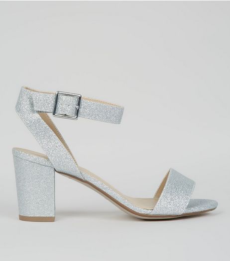 Teens Silver Glitter Heeled Sandals | New Look