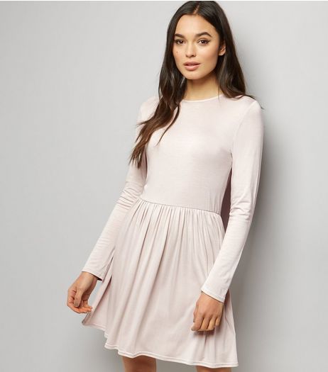 Grey Long Sleeve Smock Dress | New Look