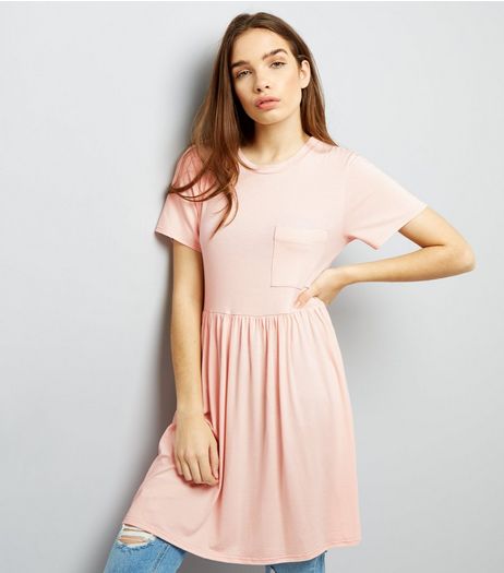 Shell Pink Jersey Smock T-Shirt Dress | New Look