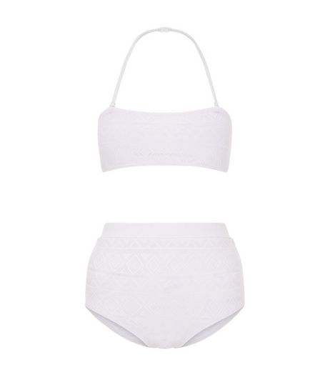 Teens White Crochet Bandeau High Waisted Bikini | New Look