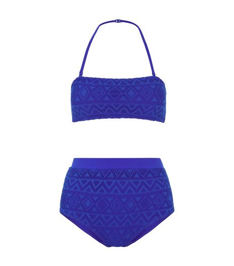 Teens Blue Crochet Bandeau High Waisted Bikini | New Look