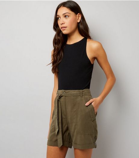Khaki Tie Waist Shorts | New Look