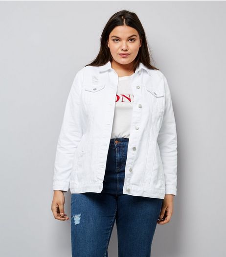 Curves White Ripped Denim Jacket | New Look