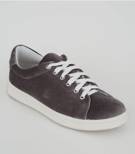 Teens Grey Velvet Lace Up Trainers | New Look