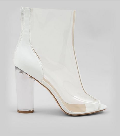 White Clear Open Toe Heeled Boots | New Look