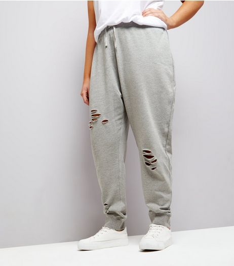 Curves Grey Ripped Jersey Joggers | New Look