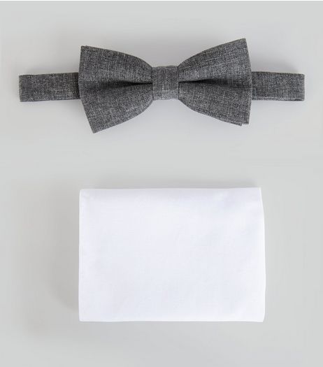 Grey Bow Tie And Pocket Square Set | New Look
