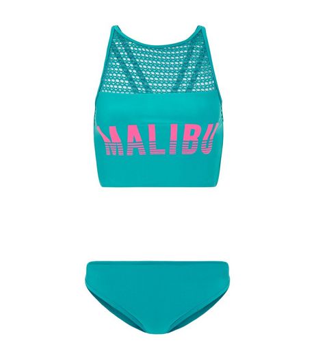 Teens Turquoise Malibu Mesh Panel Bikini | New Look