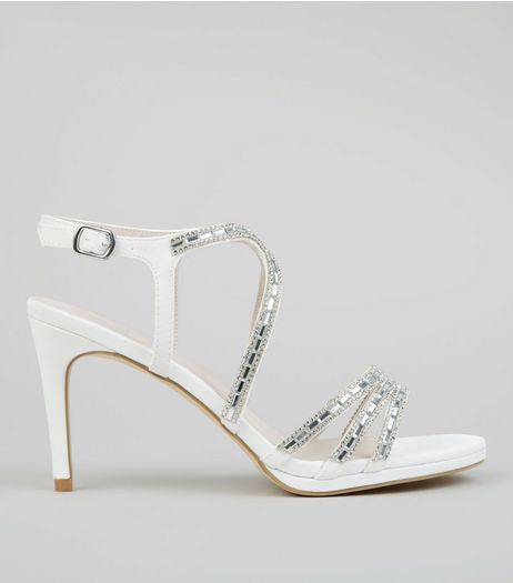 Ivory Satin Embellished Heels | New Look