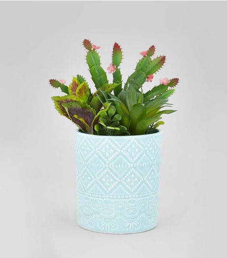 Bright Blue Etched Plant Pot | New Look