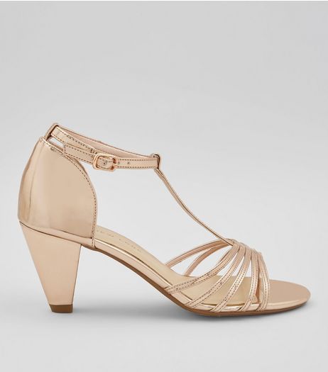 Teens Rose Gold T-Bar Heels | New Look