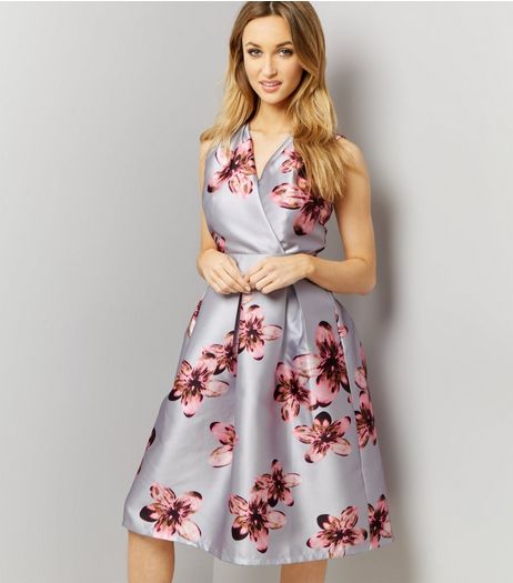 Blue Vanilla Pale Grey Floral Wrap Dress | New Look
