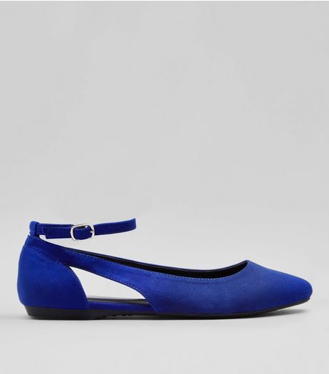 Teens Blue Suedette Cut Out Side Pumps | New Look