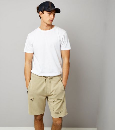 Stone Distressed Jersey Shorts | New Look