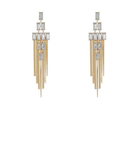 Gold Crystal Tassel Drop Chandelier Earrings | New Look