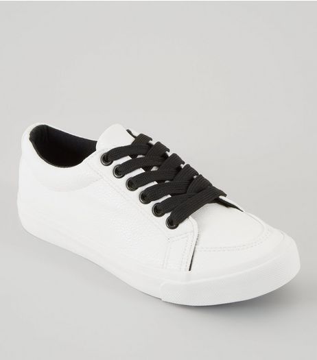 Teens White Contrast Lace Up Trainers | New Look