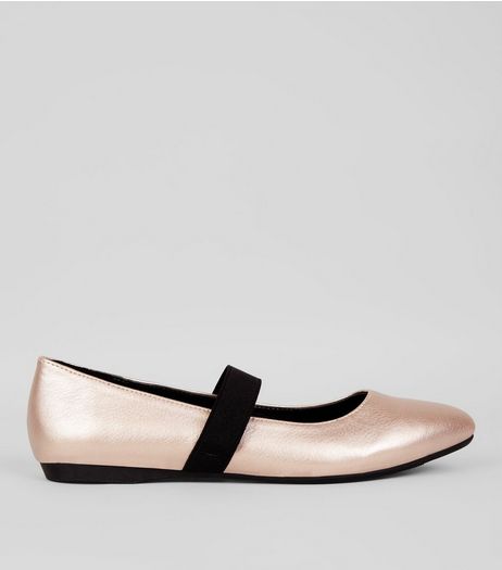 Teens Rose Gold Elastic Strap Pointed Flats | New Look