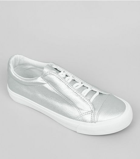 Teens Silver Concealed Lace Trainers | New Look