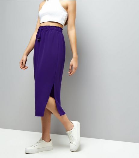 Purple Tie Waist Midi Skirt | New Look
