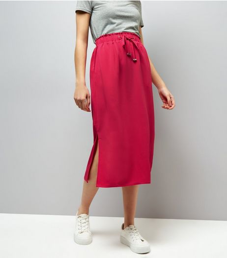 Pink Tie Waist Midi Skirt | New Look
