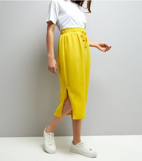 Yellow Tie Waist Midi Skirt | New Look
