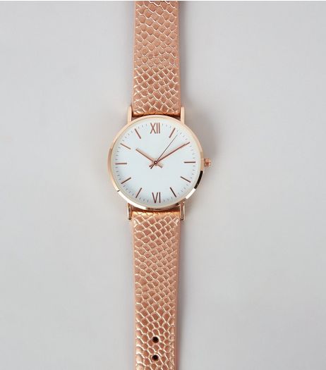 Rose Gold Croc Texture Strap Watch | New Look
