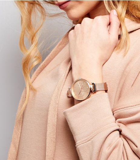 Rose Gold Mesh Strap Watch | New Look