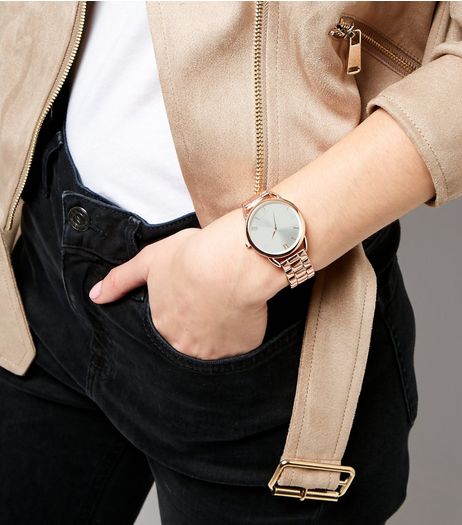 Rose Gold Link Chain Watch | New Look