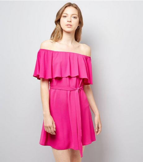 Pink Frill Layered Bardot Neck Dress | New Look