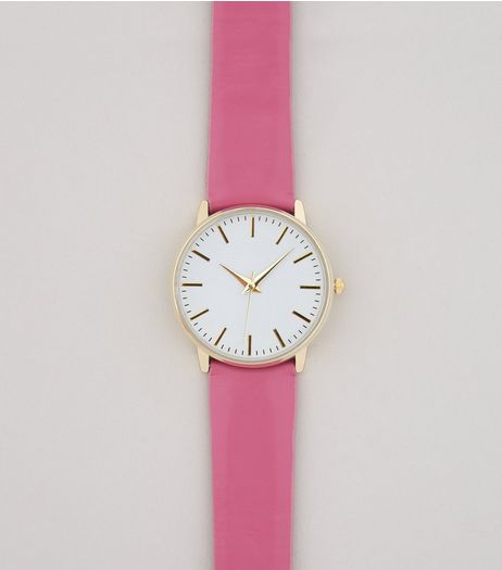 Bright Pink Leather-Look Watch | New Look