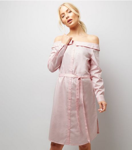 Shell Pink Bardot Neck Shirt Dress | New Look