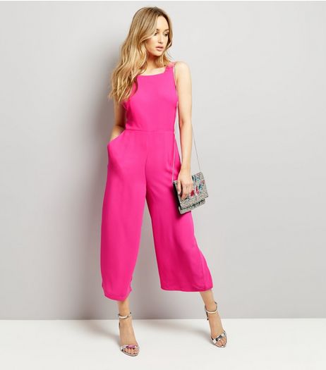 Bright Pink Tie Back Wide Leg Jumpsuit | New Look