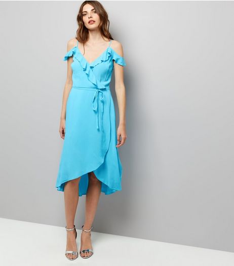 Blue Frill Trim Wrap Front Dress | New Look