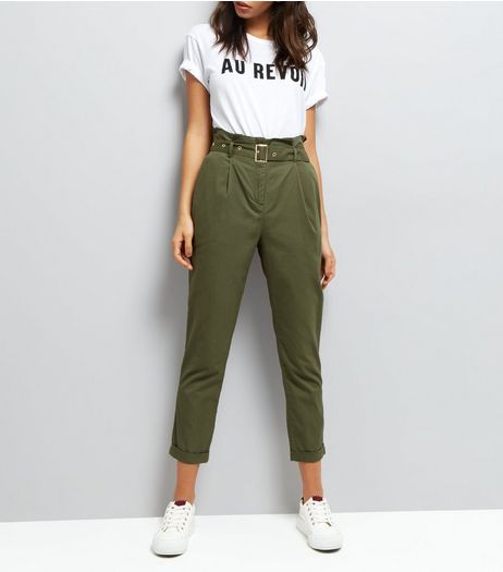Khaki Slim Leg Belt Waist Slim Leg Chinos | New Look
