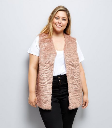 Curves Pink Faux Fur Gilet | New Look