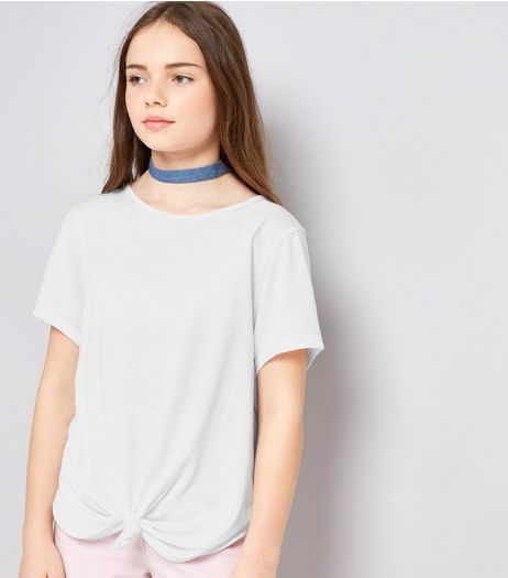 Teens White Knot Front T-Shirt | New Look