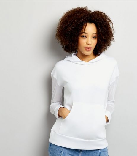 White Mesh Sleeve Hoodie | New Look