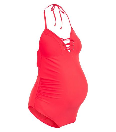 Maternity Red Lace Up Swimsuit | New Look