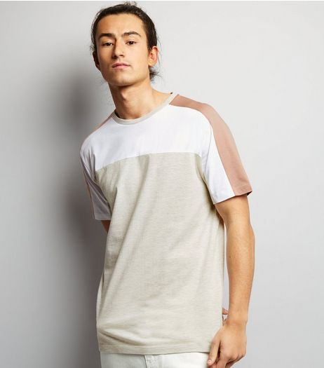 Cream Colour Block T-Shirt | New Look