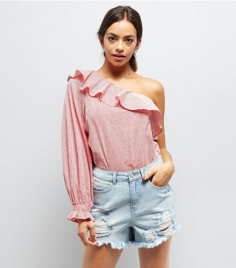 Blue Ripped Fray Hem Sequin Trim Denim Shorts | New Look